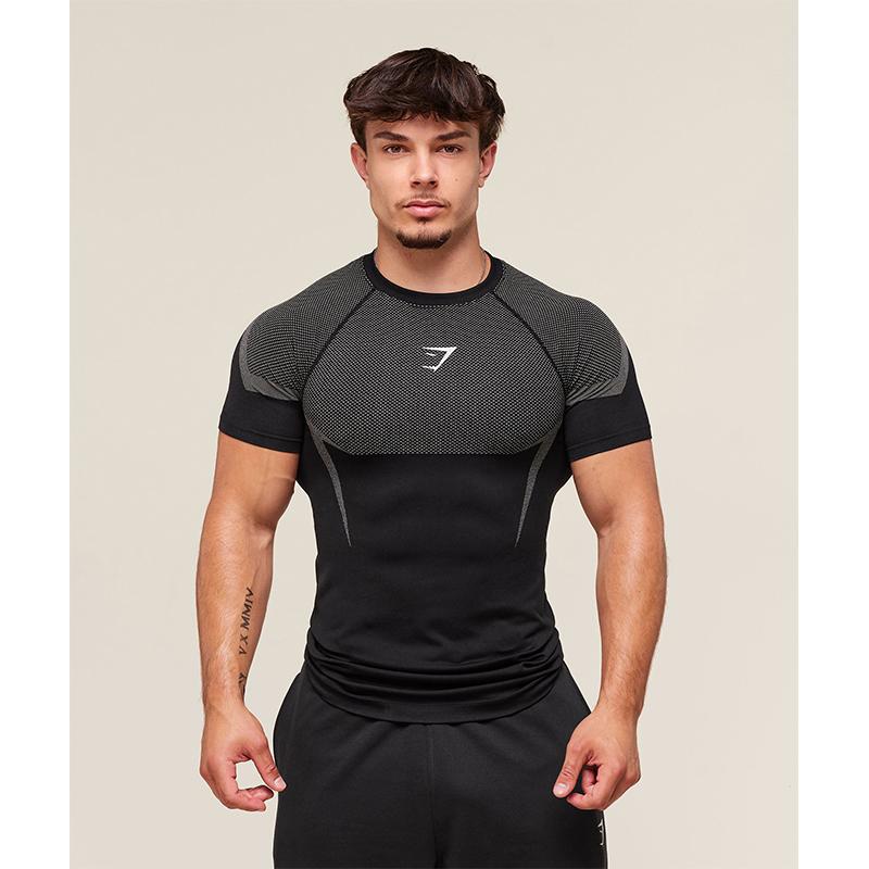 American Shark Men's Outdoor Running Sports Slim Top Fitness Training Iron Handsome Stretch Quick-Drying T-Shirt