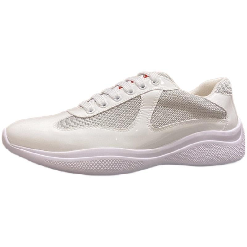 European station men's shoes autumn white low-top leather breathable casual round toe mesh patent leather solid color lace-up sneakers