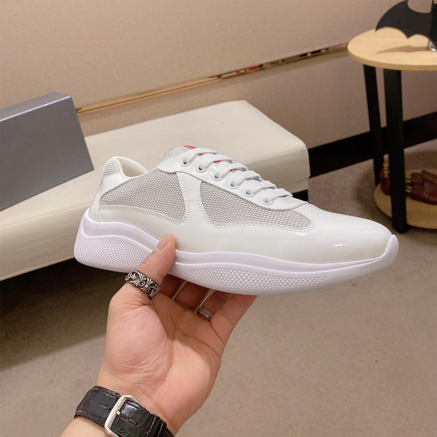 European station men's shoes autumn white low-top leather breathable casual round toe mesh patent leather solid color lace-up sneakers