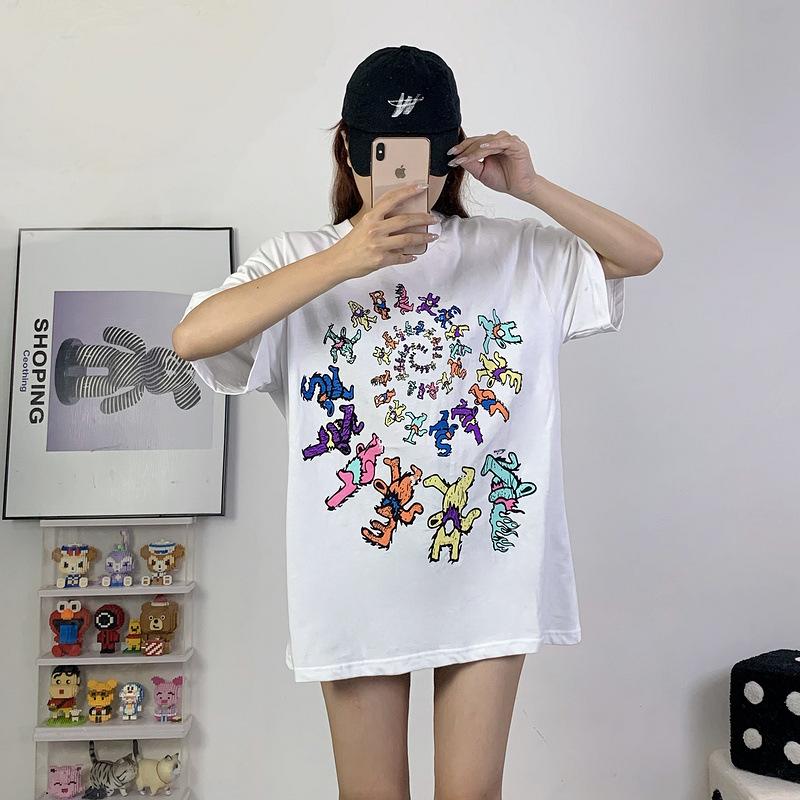2024 summer new European and American fashion brand men's and women's plus-size loose short sleeve crew neck T-shirt retro versatile casual half sleeve