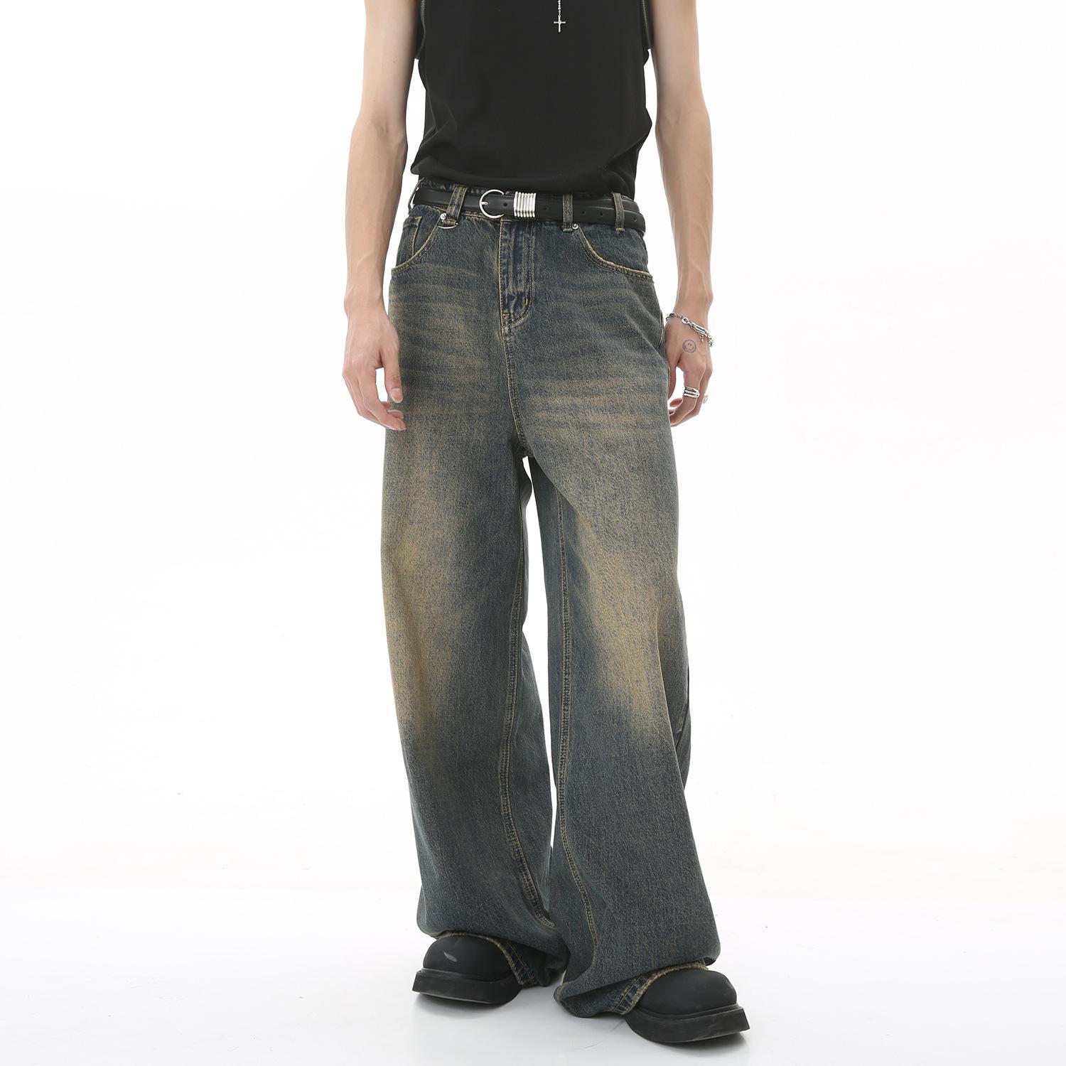 MTLCLOTHES Men's Wear|2023 Four Seasons New Vintage Hong Kong Style Old Loose Wide Leg Mopping Jeans
