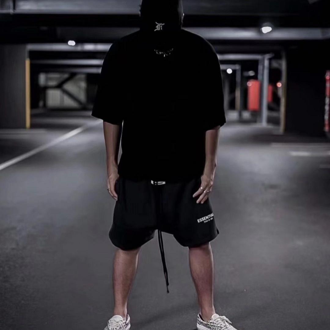 New double-line reflective shorts, men's five-point pants, high street loose unisex