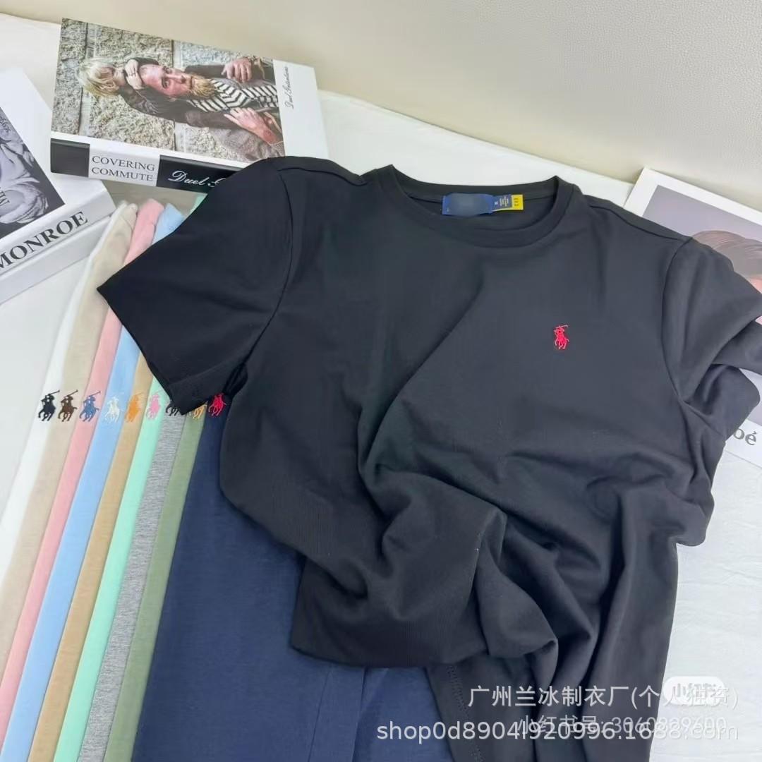 Foreign trade T-shirt LF pony logo embroidery women's round neck cross-border short sleeve cotton half-sleeved men's sweatshirt versatile base shirt tide