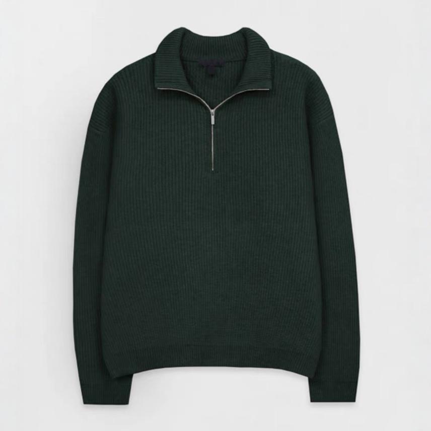 Fall/Winter Half Zip Pullover Sweater Men's Korean Trend Handsome Versatile Stand Collar Knit Top Solid Color Sweater