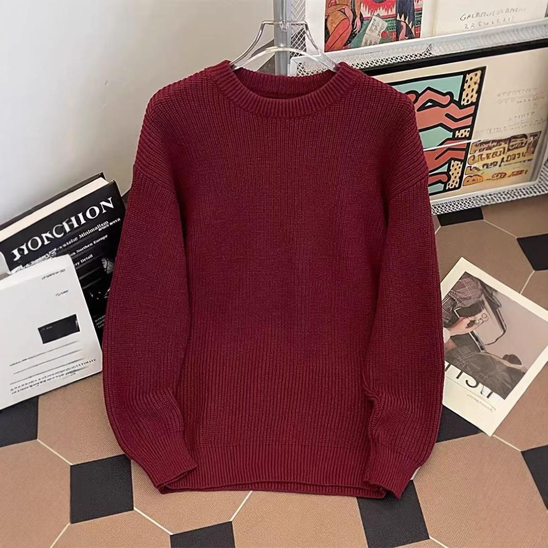 Majia boxy sweater, men's fashion brand, fashionable, simple, solid color, couple knitwear, winter casual ins, red coat