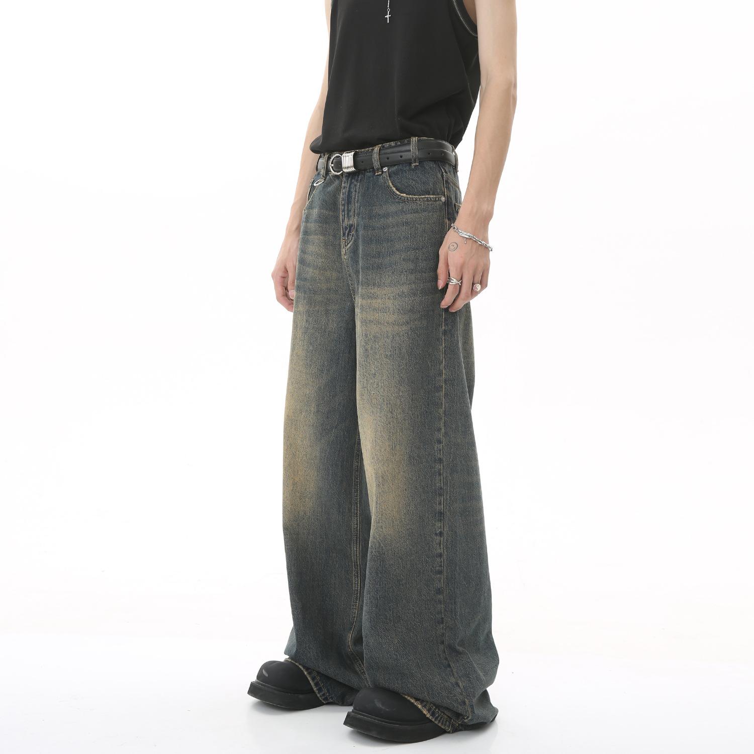 MTLCLOTHES Men's Wear|2023 Four Seasons New Vintage Hong Kong Style Old Loose Wide Leg Mopping Jeans