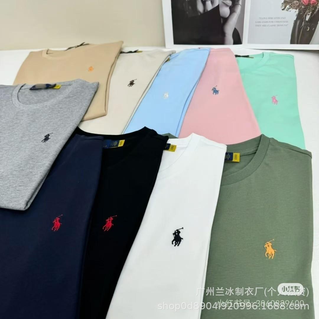 Foreign trade T-shirt LF pony logo embroidery women's round neck cross-border short sleeve cotton half-sleeved men's sweatshirt versatile base shirt tide