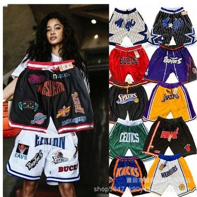 Foreign Trade Ball Wholesale Warriors Lakers 76ers Heat Raptors Magic Pocket Dense Embroidery Short Baseball Basketball