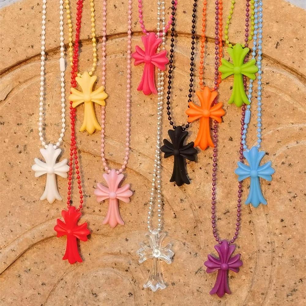 Trendy and versatile color silicone cross necklace vintage men's and women's rubber heart lock sword pendant necklace