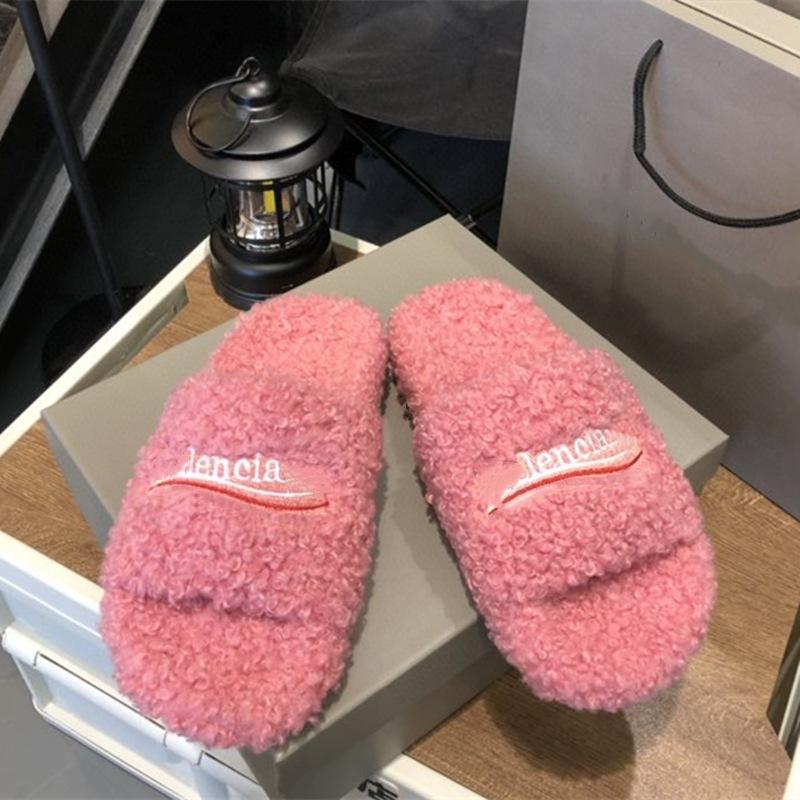 Paris wool slippers women's casual wear autumn and winter new B family embroidered letter family word couple wool slippers