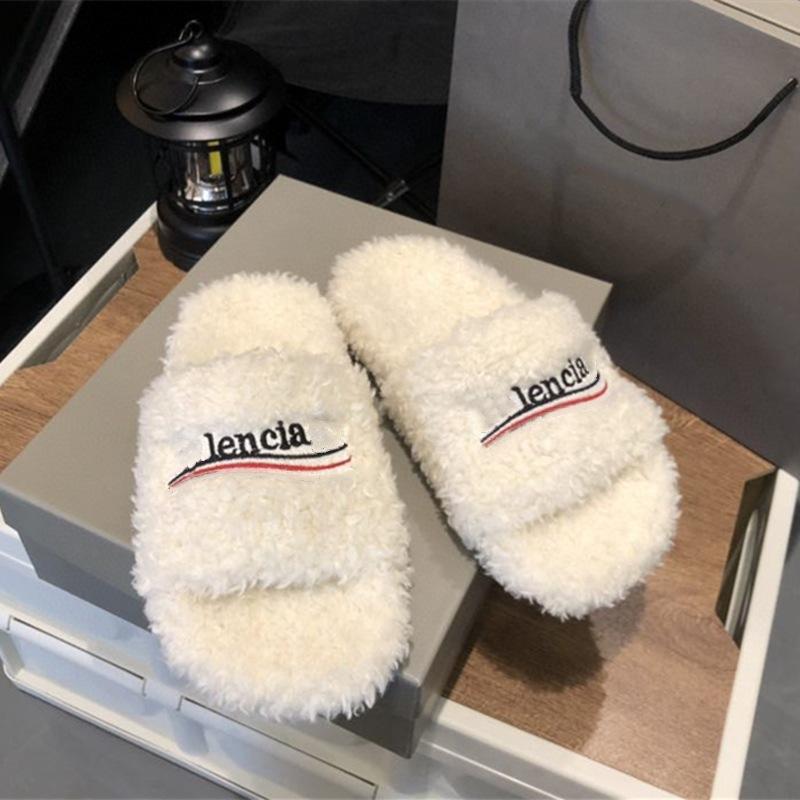 Paris wool slippers women's casual wear autumn and winter new B family embroidered letter family word couple wool slippers