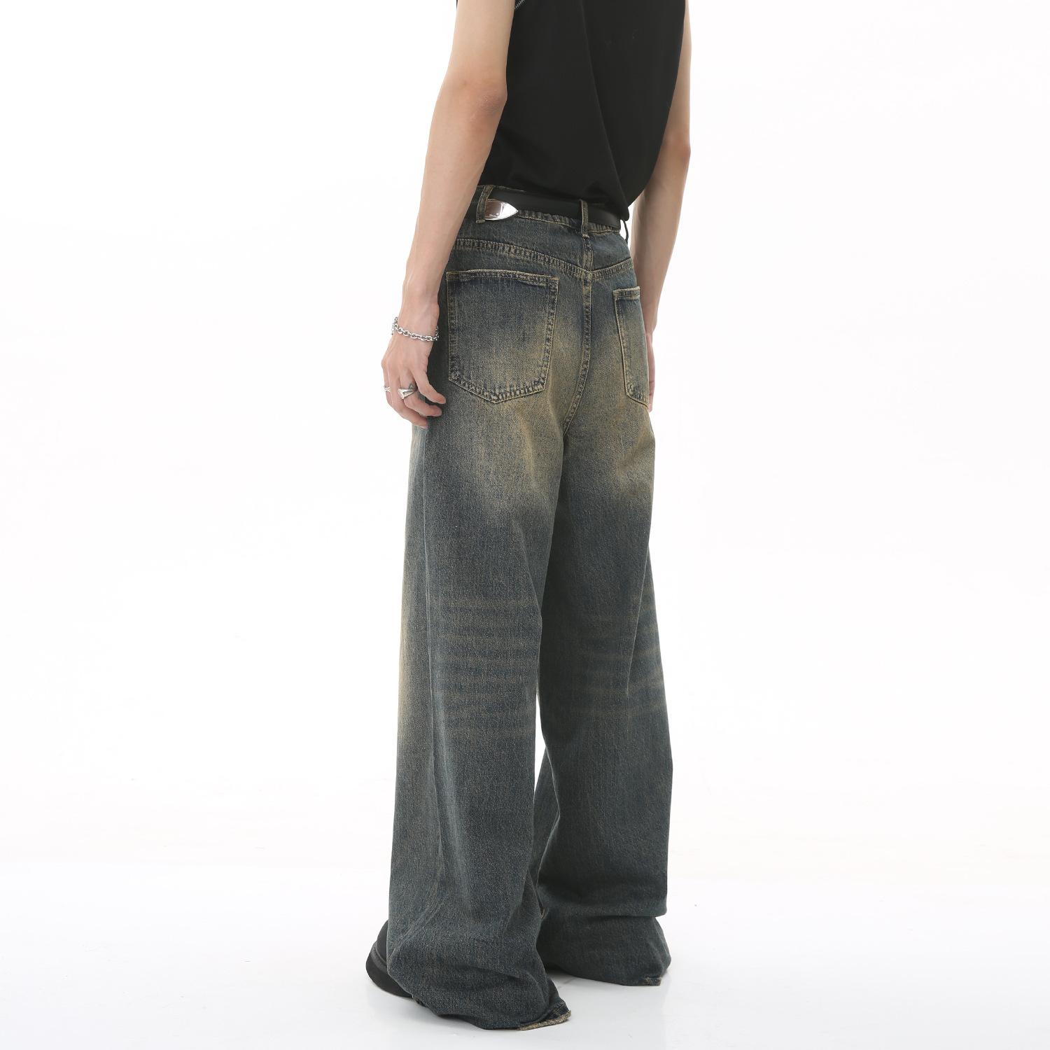 MTLCLOTHES Men's Wear|2023 Four Seasons New Vintage Hong Kong Style Old Loose Wide Leg Mopping Jeans