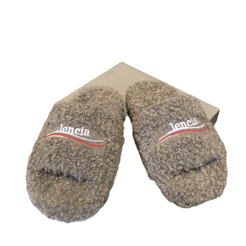 Paris wool slippers women's casual wear autumn and winter new B family embroidered letter family word couple wool slippers