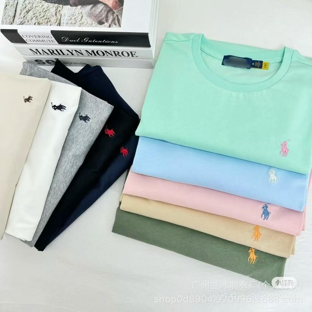 Foreign trade T-shirt LF pony logo embroidery women's round neck cross-border short sleeve cotton half-sleeved men's sweatshirt versatile base shirt tide