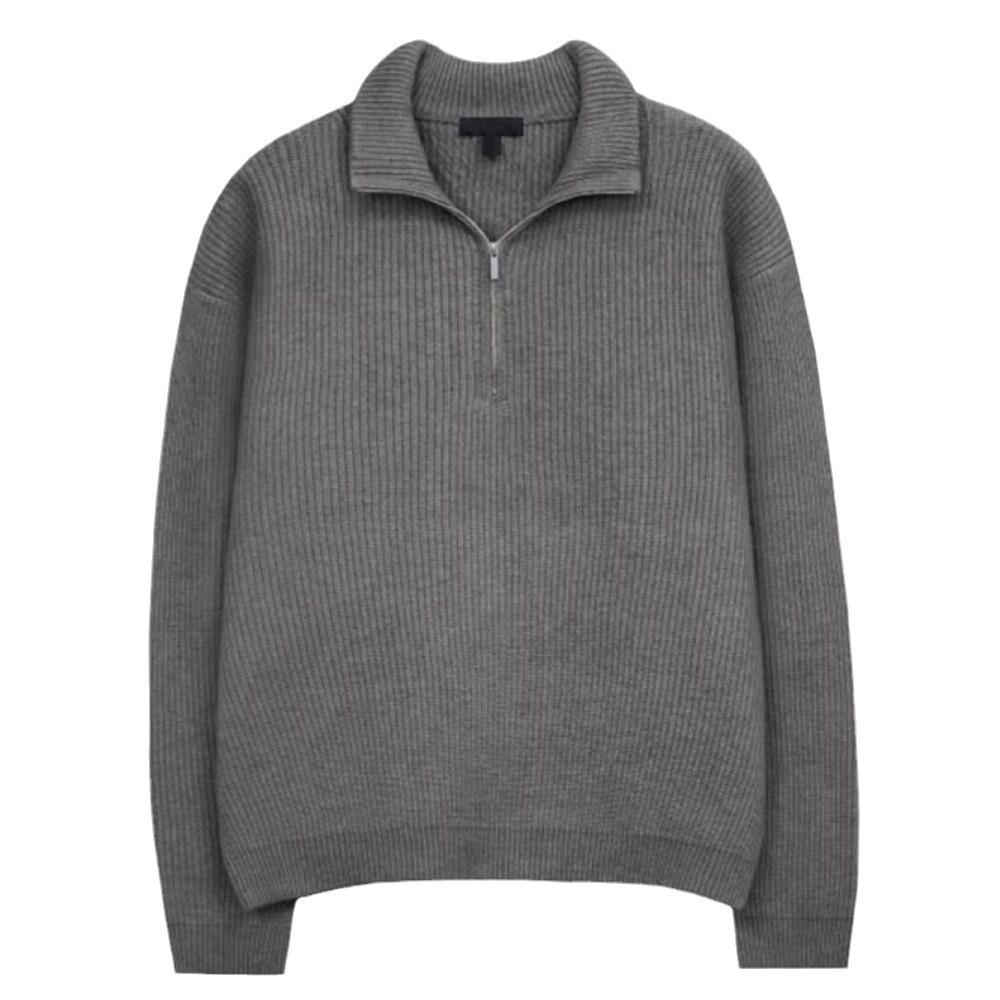 Fall/Winter Half Zip Pullover Sweater Men's Korean Trend Handsome Versatile Stand Collar Knit Top Solid Color Sweater