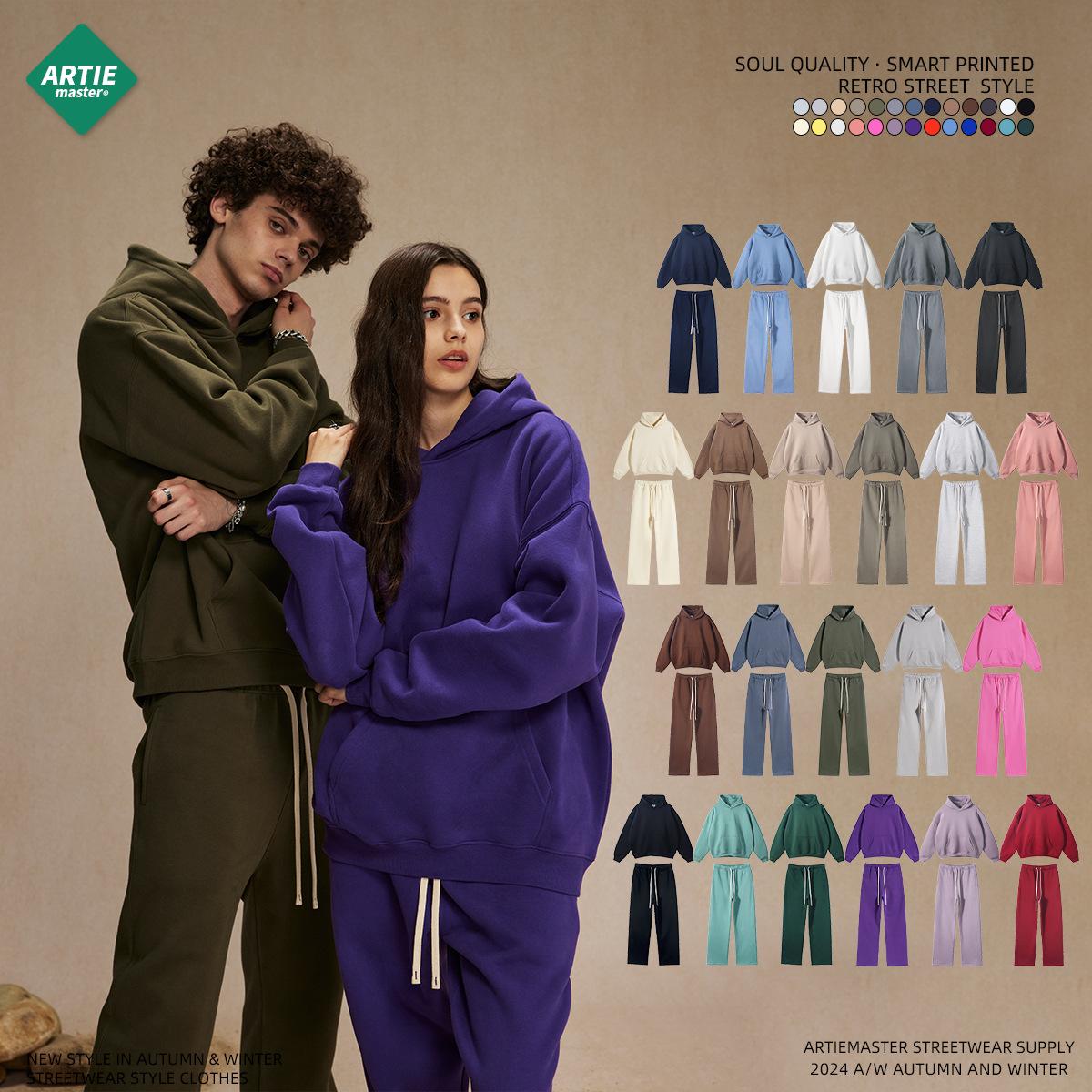 2025 autumn and winter new loose velvet trendy brand sweatshirt men's oversize hooded trendy brand men's sweatshirt and pants set
