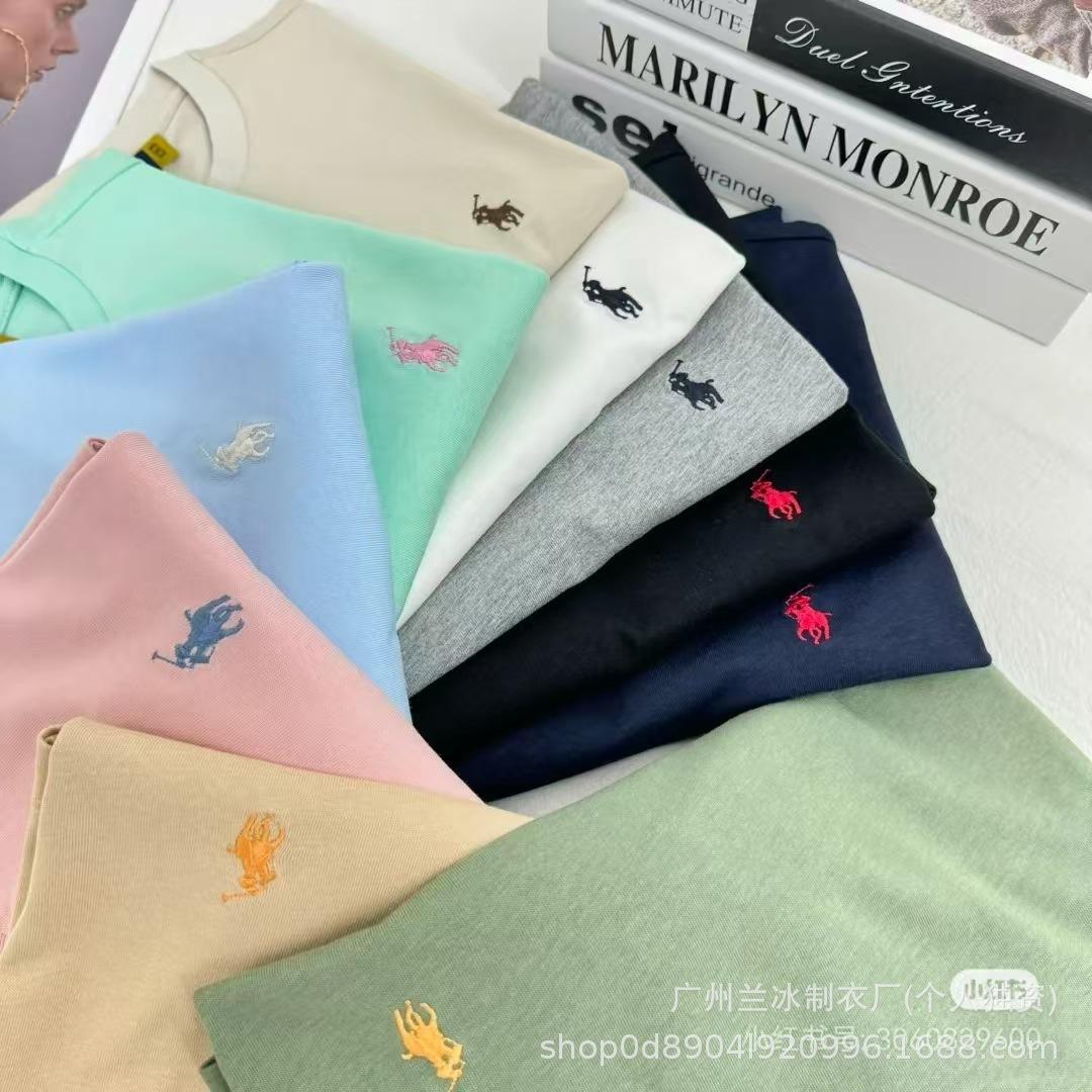Foreign trade T-shirt LF pony logo embroidery women's round neck cross-border short sleeve cotton half-sleeved men's sweatshirt versatile base shirt tide