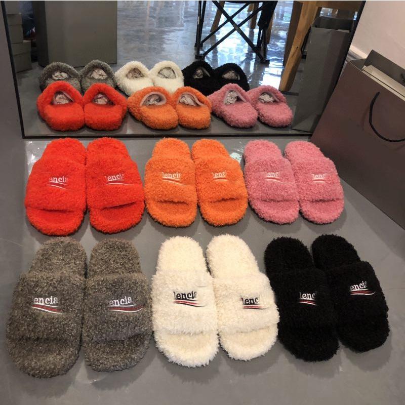 Paris wool slippers women's casual wear autumn and winter new B family embroidered letter family word couple wool slippers