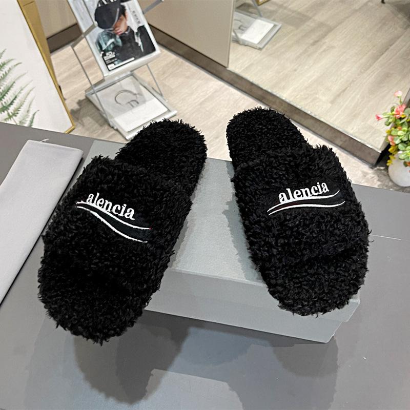 Paris wool slippers women's casual wear autumn and winter new B family embroidered letter family word couple wool slippers
