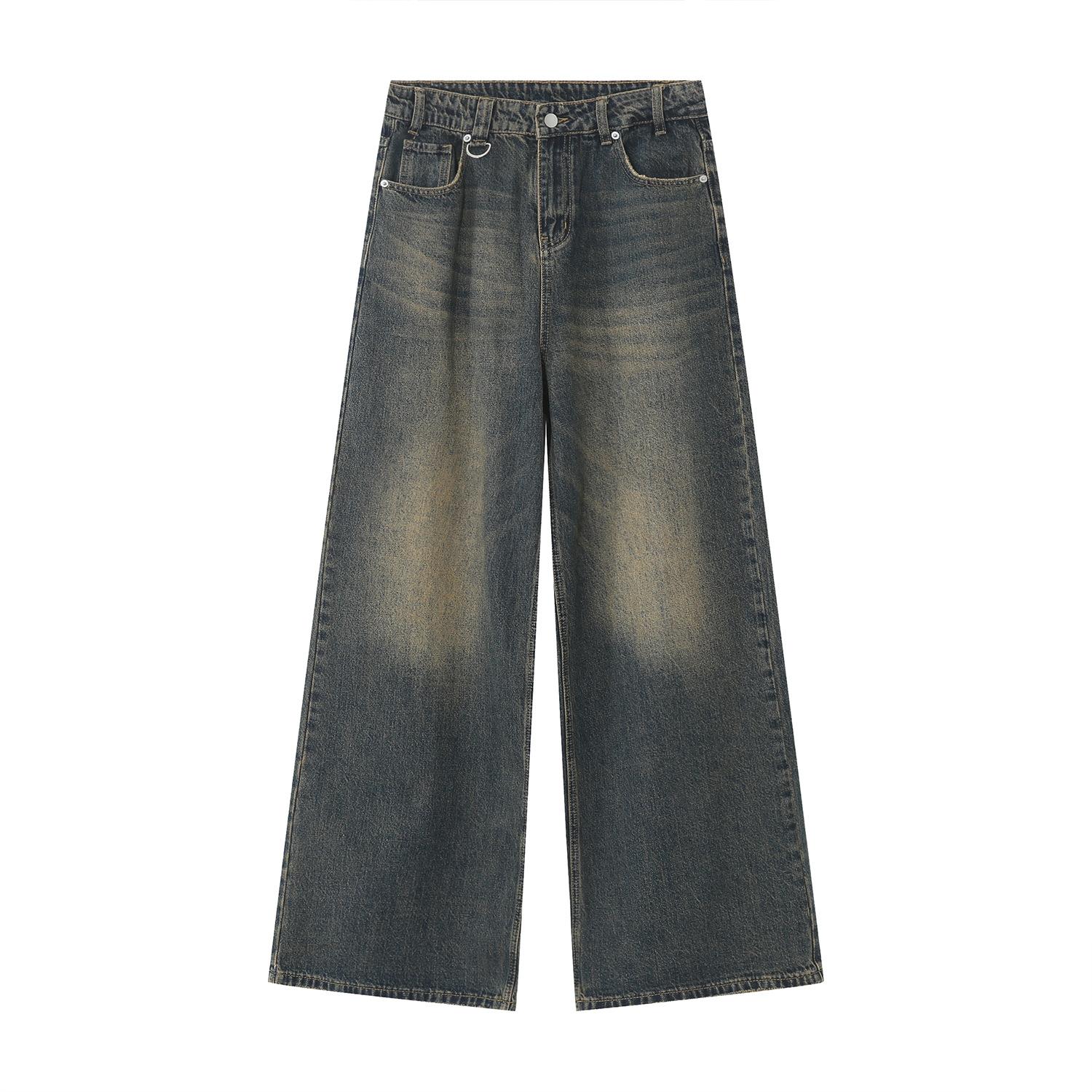 MTLCLOTHES Men's Wear|2023 Four Seasons New Vintage Hong Kong Style Old Loose Wide Leg Mopping Jeans