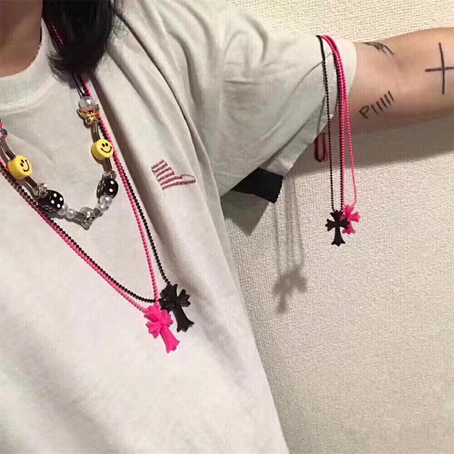 Trendy and versatile color silicone cross necklace vintage men's and women's rubber heart lock sword pendant necklace