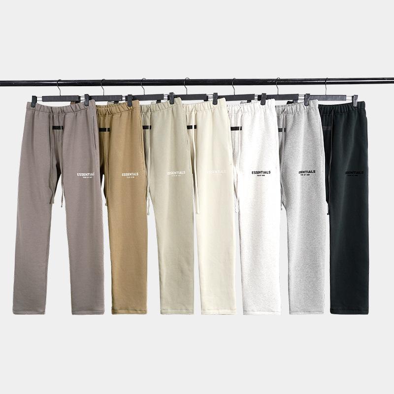 Flocked printed straight-leg trousers, drawstring, casual wide cotton trousers, trendy brand