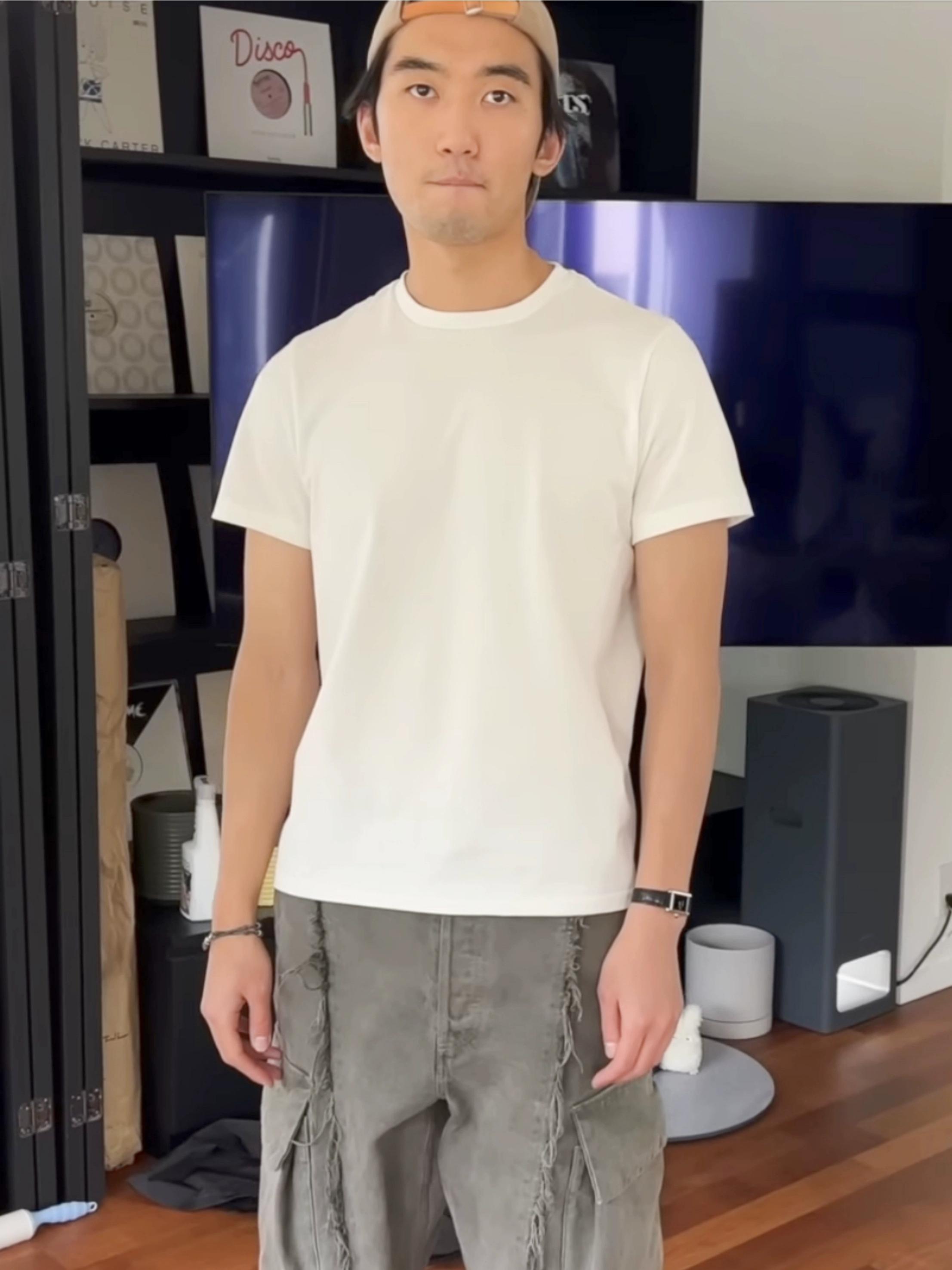 Vujade007 twisted cut short sleeves summer casual bottom plain white CleanFit T-shirt Kenijima