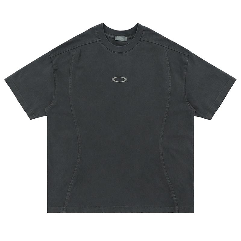 INS American Heavy Pound Distressed Simple Embroidery Circle Vintage Men's and Women's Loose Hip Hop Oversize Short Sleeve T-Shirt Tide