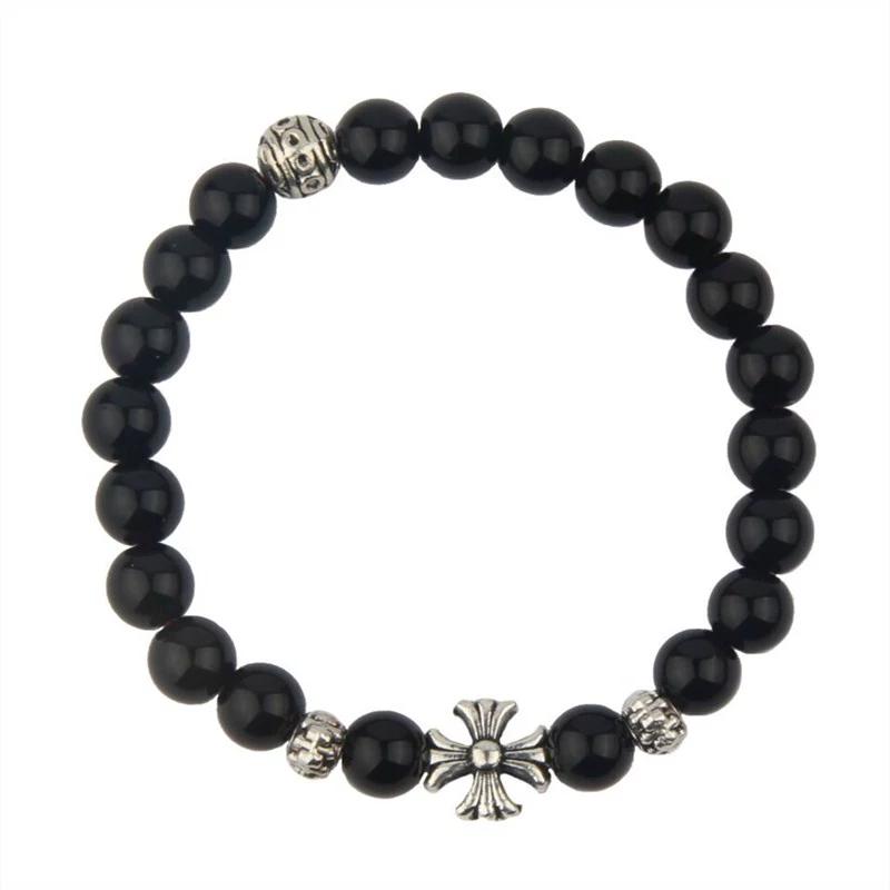 Retro Wind Men and Women Couple Bracelet Silver Plated Cross Scout Flower Bracelet Single Circle Simple Punk Style Japanese and Korean Jewelry