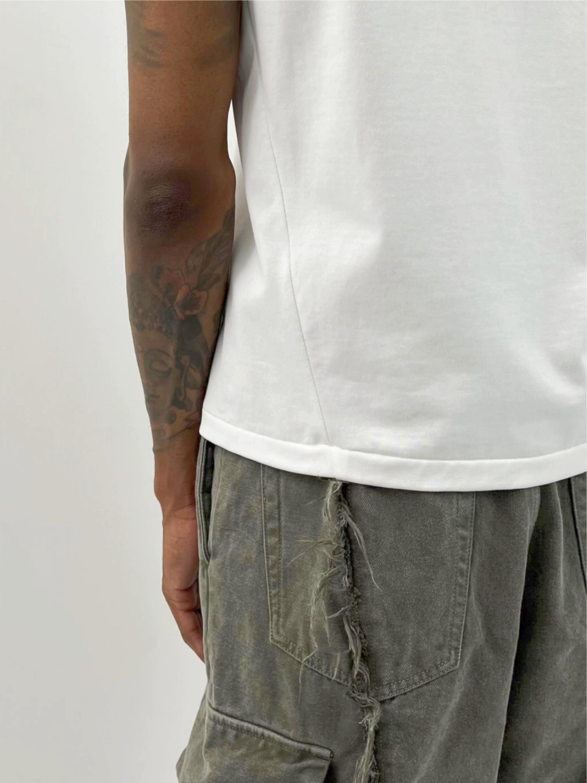 Vujade007 twisted cut short sleeves summer casual bottom plain white CleanFit T-shirt Kenijima