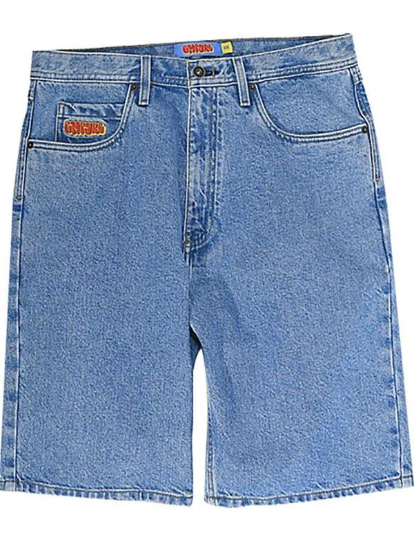 Skateboard denim shorts washed classic denim shorts men's summer loose retro trendy brand solid color casual five-point pants