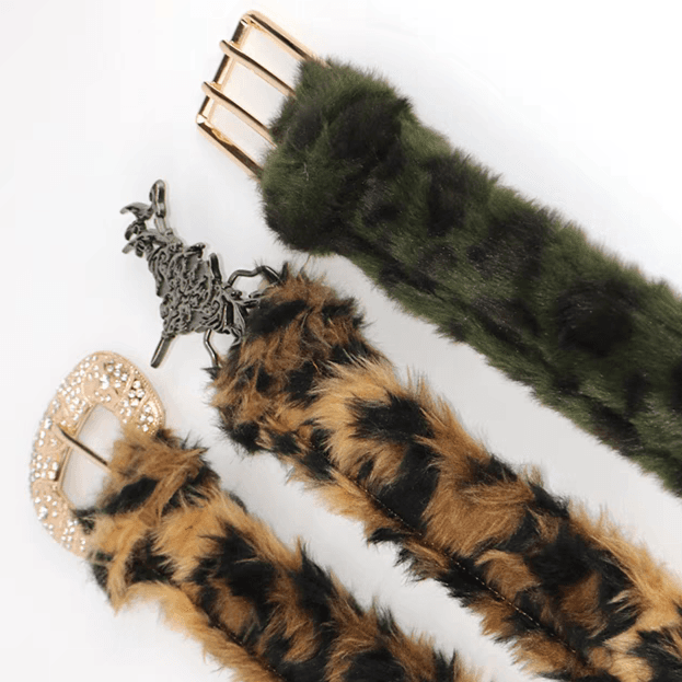High-end leopard print plush belt, fashionable and versatile, wide version, light luxury, comfortable, cool and handsome men's and women's furry belt