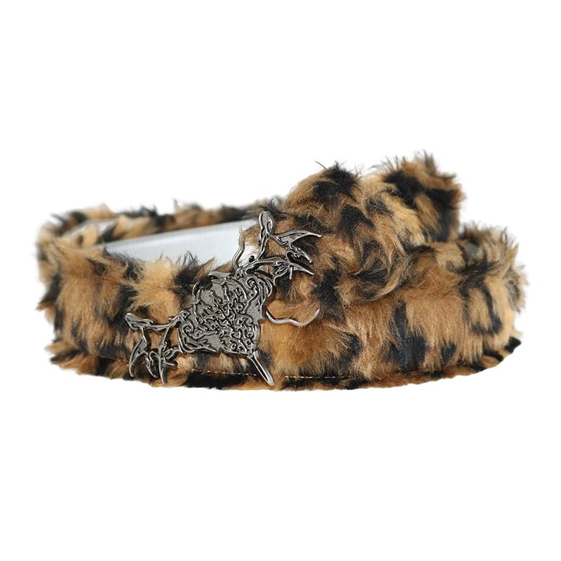 High-end leopard print plush belt, fashionable and versatile, wide version, light luxury, comfortable, cool and handsome men's and women's furry belt