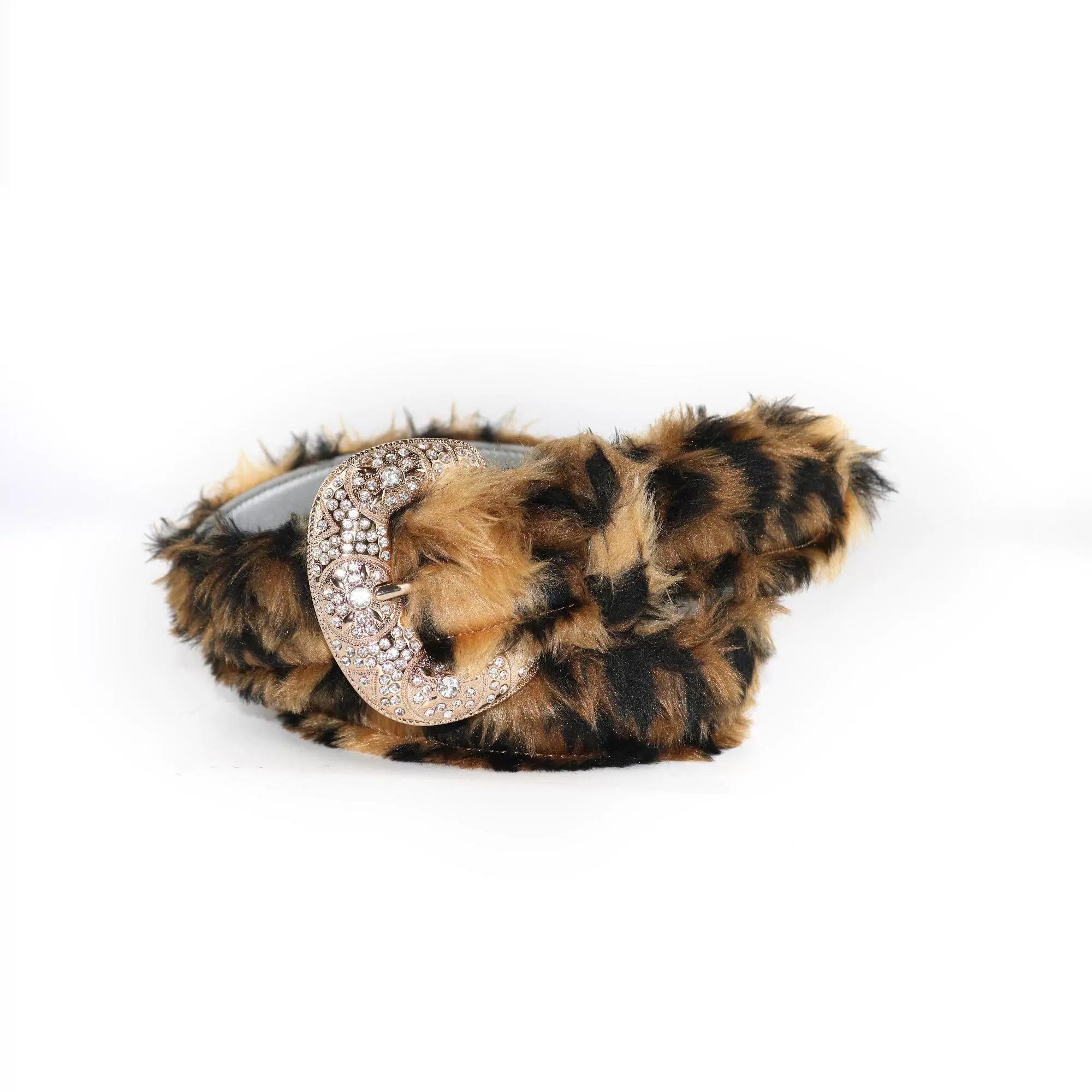 High-end leopard print plush belt, fashionable and versatile, wide version, light luxury, comfortable, cool and handsome men's and women's furry belt