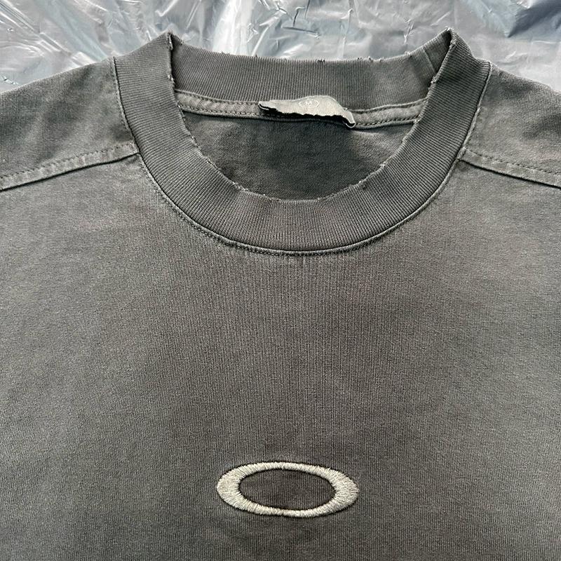 INS American Heavy Pound Distressed Simple Embroidery Circle Vintage Men's and Women's Loose Hip Hop Oversize Short Sleeve T-Shirt Tide