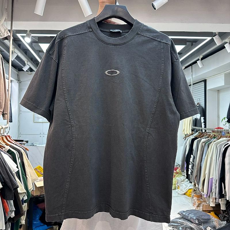 INS American Heavy Pound Distressed Simple Embroidery Circle Vintage Men's and Women's Loose Hip Hop Oversize Short Sleeve T-Shirt Tide