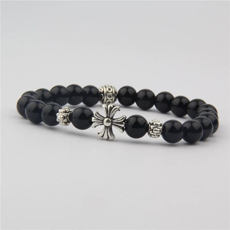 Retro Wind Men and Women Couple Bracelet Silver Plated Cross Scout Flower Bracelet Single Circle Simple Punk Style Japanese and Korean Jewelry