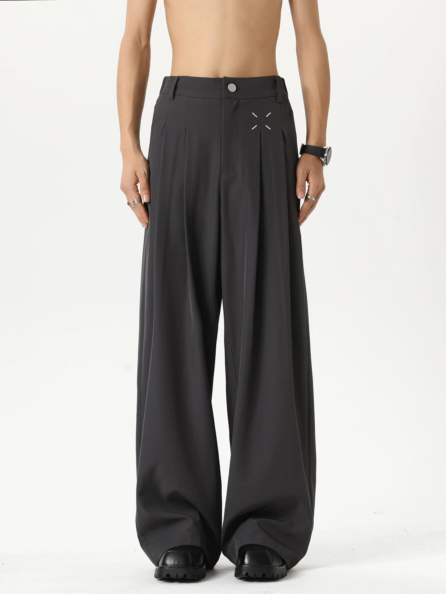 Draped ice silk trousers men's summer black cleanfit straight wide-leg casual pants high-end suit pants