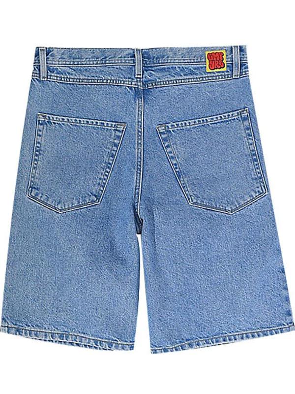 Skateboard denim shorts washed classic denim shorts men's summer loose retro trendy brand solid color casual five-point pants