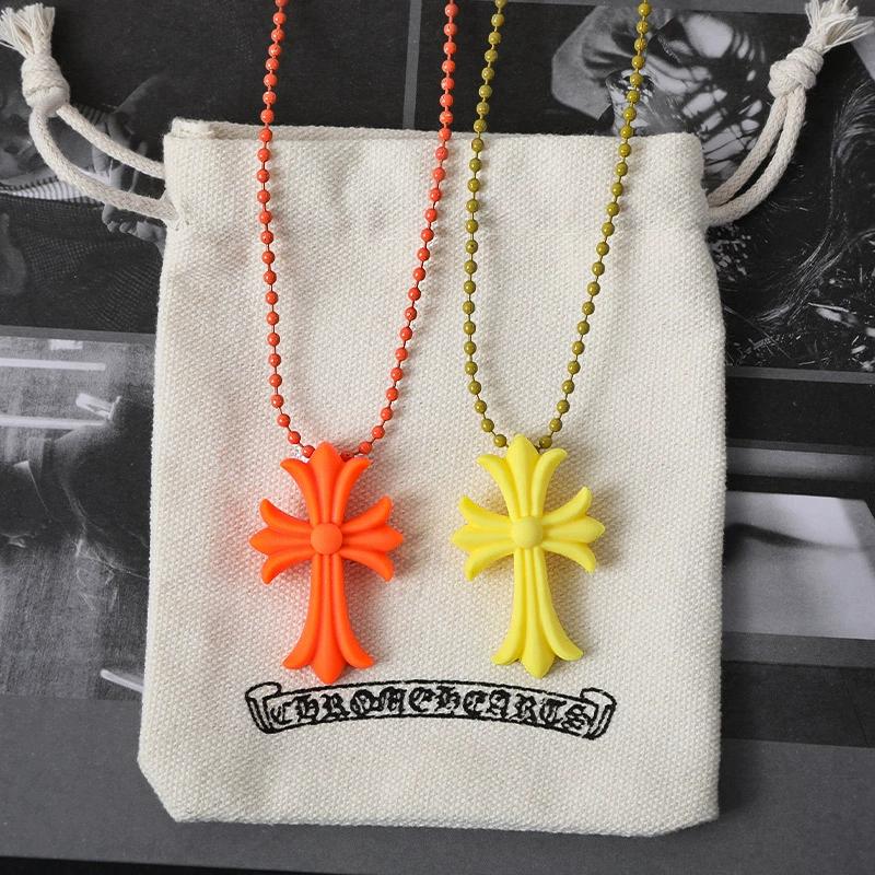 Lovely people trend versatile K Luo heart color resin CH cross necklace Aoyama limited star temperament ins