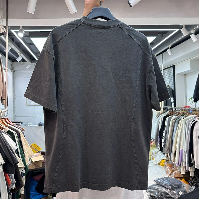 INS American Heavy Pound Distressed Simple Embroidery Circle Vintage Men's and Women's Loose Hip Hop Oversize Short Sleeve T-Shirt Tide