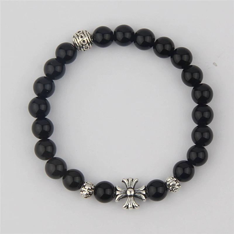 Retro Wind Men and Women Couple Bracelet Silver Plated Cross Scout Flower Bracelet Single Circle Simple Punk Style Japanese and Korean Jewelry