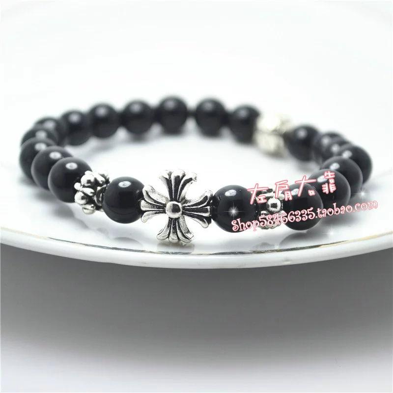Retro Wind Men and Women Couple Bracelet Silver Plated Cross Scout Flower Bracelet Single Circle Simple Punk Style Japanese and Korean Jewelry